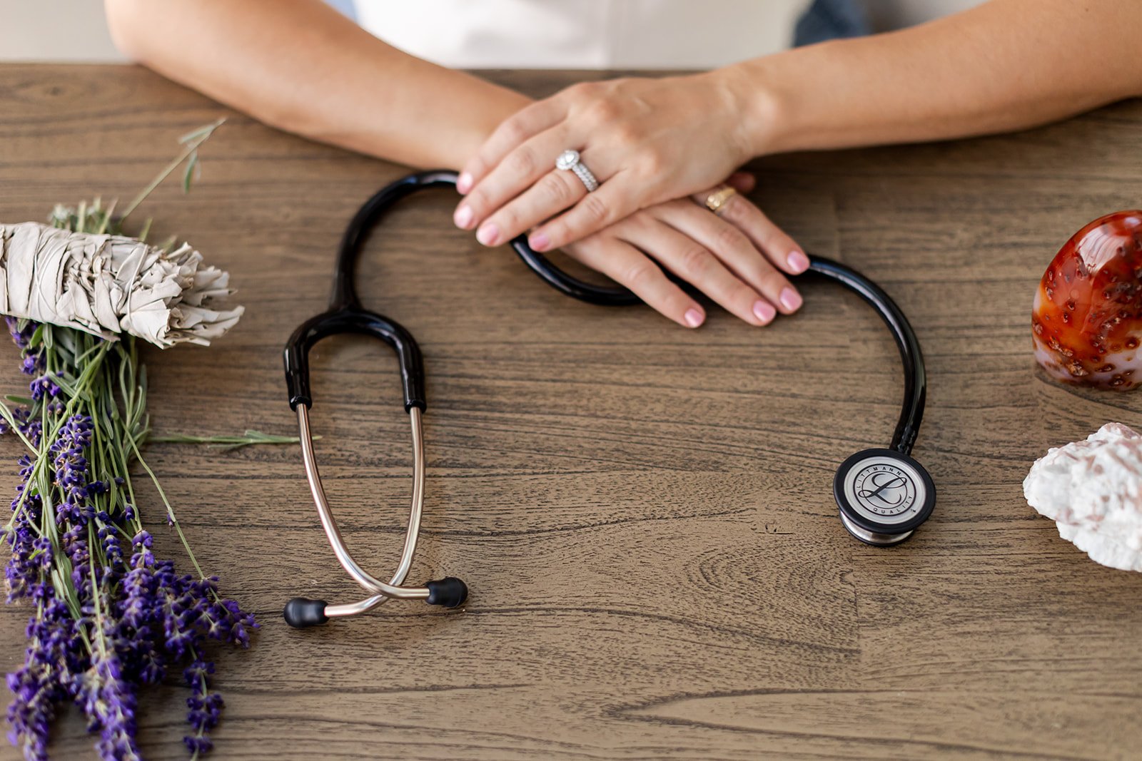 Woman at a warm desk on a laptop — virtual naturopathic care