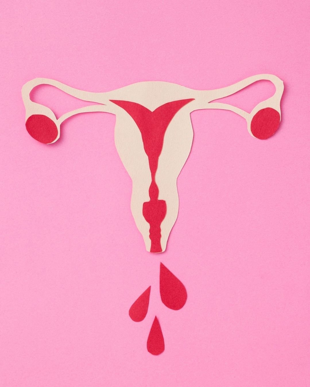 Illustration of the uterus and menstrual bleeding on a pink background